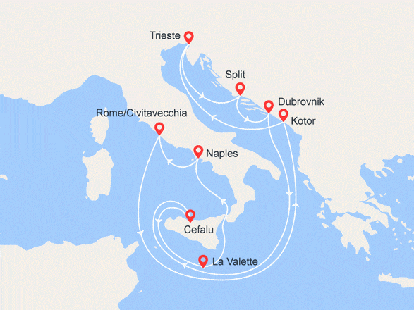 itinéraire croisière Croatie/Adriatique : Méditerranée : Croatie, Italie, Corfou, Malte...