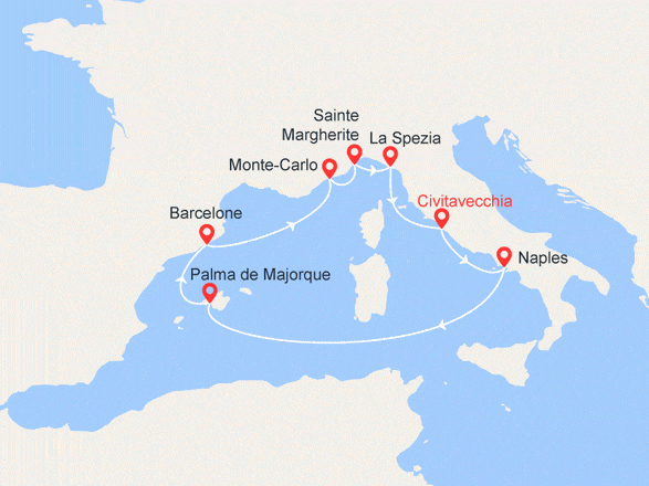 itinéraire croisière Méditerranée : Méditerranée : Majorque, Barcelone, Monaco, Italie