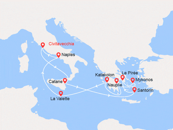 itinéraire croisière Iles grecques : Méditerranée : Sicile, Iles gecques, Grèce, Malte, Naples