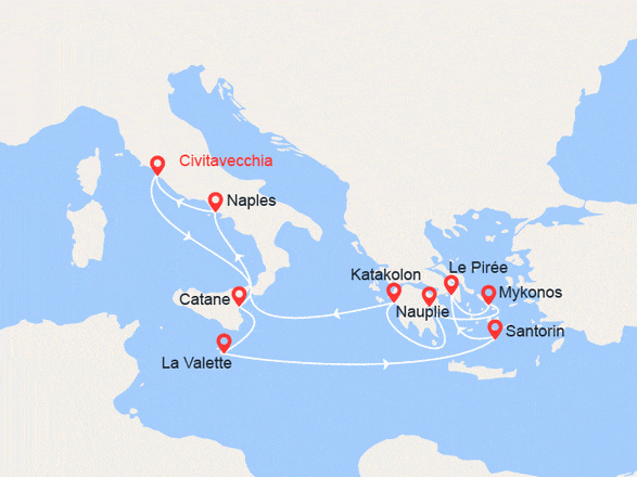 itinéraire croisière Iles grecques - Iles grecques : Méditérranée : Sicile, Malte, Grèce, Iles gecques, Italie