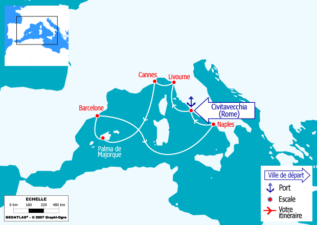 itinéraire croisière Méditerranée : Méditerranée: Rome, Livourne, Cannes, Barcelone, Palma...