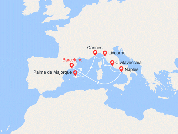 itinéraire croisière Méditerranée : Méditerranée Occidentale : Espagne, Italie, France