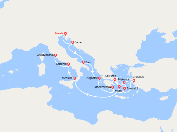 itin&eacute;raire croisi&egrave;re Méditerranée Orientale : Mer de l'héritage : de Trieste à Rome 