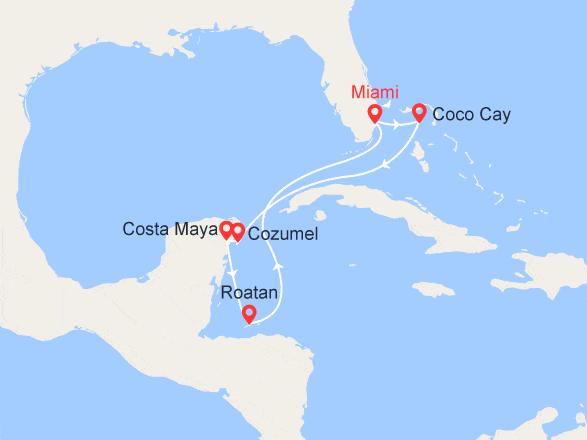 itinéraire croisière Caraïbes et Antilles : Mers du Sud : Bahamas, Mexique, Honduras