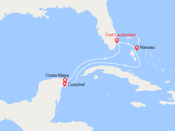 itinéraire croisière Caraïbes et Antilles : Mers du Sud : Bahamas, Mexique, Honduras