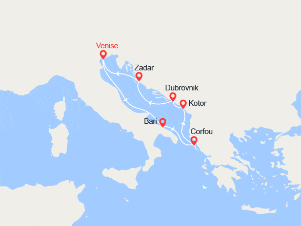 itinéraire croisière Croatie/Adriatique : Merveilles de l'Adriatique : Italie, Grèce, Monténegro, Croatie
