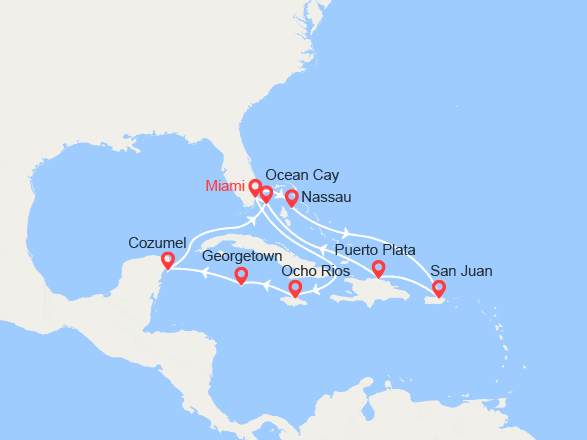 itinéraire croisière Caraïbes et Antilles : Merveilles des Caraïbes