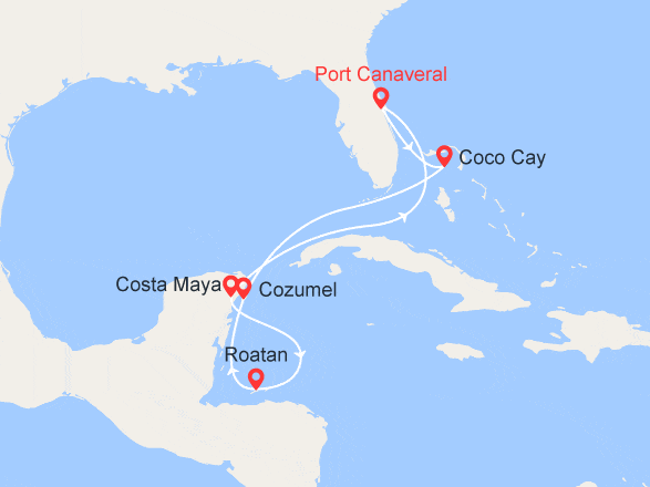 itinéraire croisière Caraïbes et Antilles : Merveilles des Caraïbes : Bahamas, Mexique, Honduras