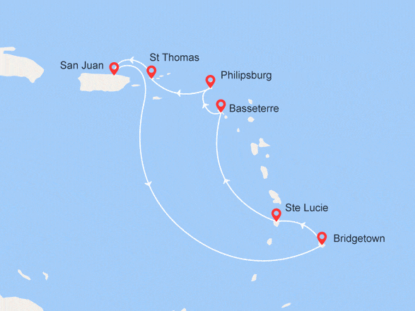 itinéraire croisière Caraïbes et Antilles : Merveilles des Caraïbes : Barbade, Sainte-Lucie, Antilles néerlandaises...