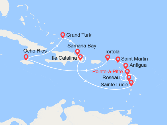 itinéraire croisière Caraïbes et Antilles : Merveilles des Caraïbes: Antilles, Dominique, Iles Vierges, Rép.Dominicaine...