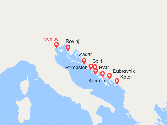 itinéraire croisière Méditerranée Orientale : Merveilles naturelles et joyaux culturels de Dalmatie
