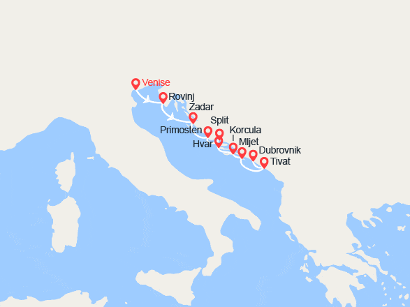 itin&eacute;raire croisi&egrave;re Méditerranée Orientale : Merveilles naturelles et joyaux culturels de Dalmatie 