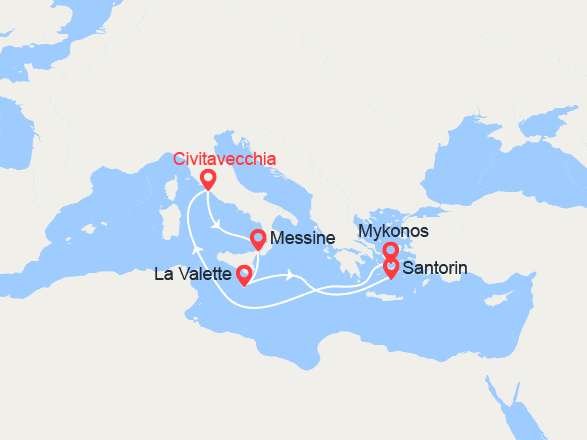 itinéraire croisière Iles grecques : Messine, Malte, Iles grecques
