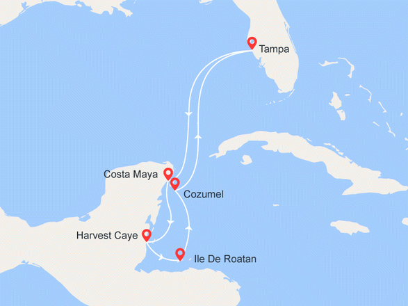 itinéraire croisière Caraïbes et Antilles : Mexique, Belize, Honduras