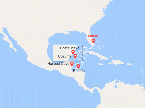 itinéraire croisière Caraïbes et Antilles : Mexique, Belize, Honduras
