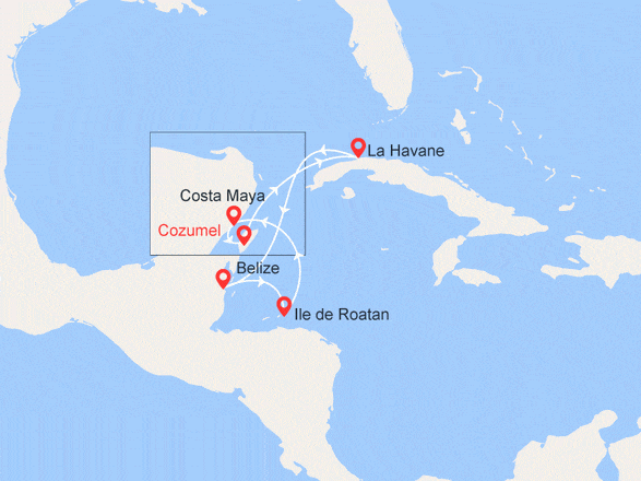itinéraire croisière Caraïbes et Antilles : Mexique, Cuba, Belize, Honduras