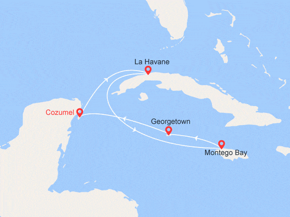 itinéraire croisière Caraïbes et Antilles - Cuba : Mexique, Cuba, Jamaïque, Iles Cayman