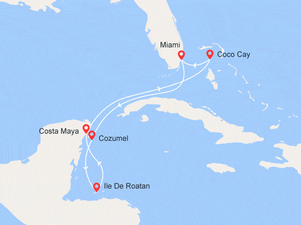itinéraire croisière Caraïbes et Antilles : Mexique, Honduras, Bahamas