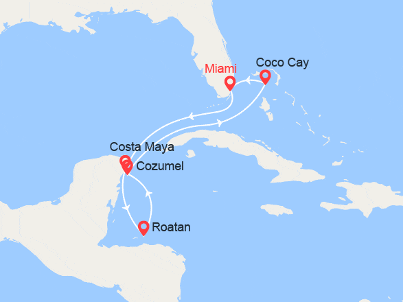 itinéraire croisière Caraïbes et Antilles : Mexique, Honduras, Bahamas
