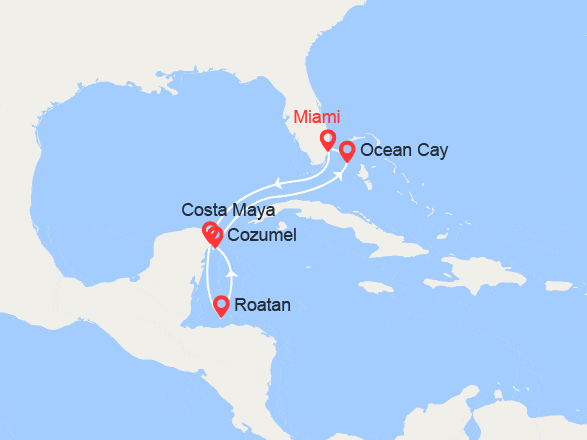 itinéraire croisière Caraïbes et Antilles : Mexique, Honduras, Bahamas