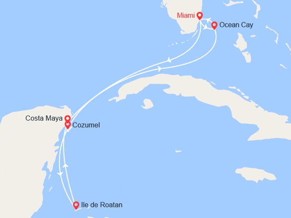 itinéraire croisière Caraïbes et Antilles : Mexique, Honduras, Bahamas