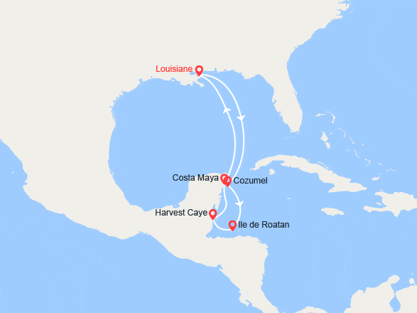 itinéraire croisière Caraïbes et Antilles : Mexique, Honduras, Belize