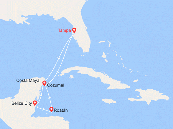 itinéraire croisière Caraïbes et Antilles : Mexique, Honduras, Belize