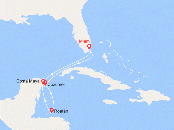 itinéraire croisière Caraïbes et Antilles : Mexique, Honduras, Etats-Unis