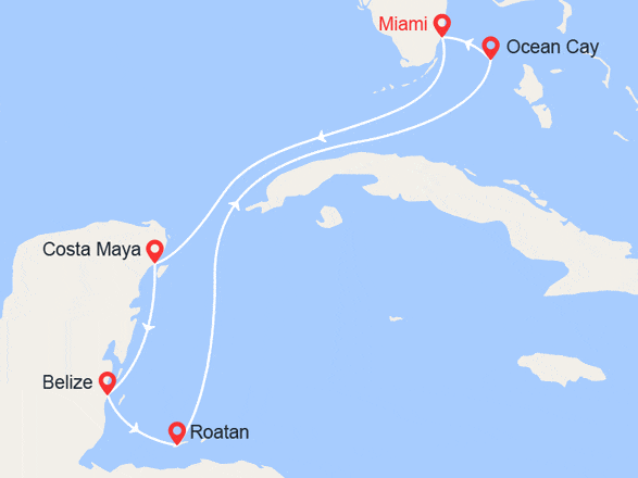 itinéraire croisière Caraïbes et Antilles : Mexique, Ile de Rotan, Bahamas