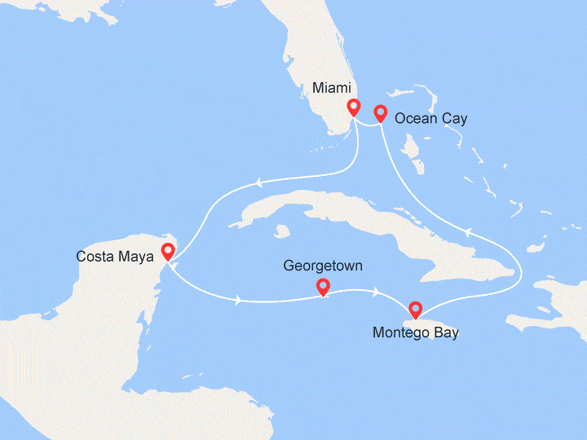 itinéraire croisière Caraïbes et Antilles : Mexique, Iles Caïman, Jamaïque, Bahamas
