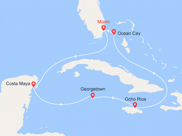 itinéraire croisière Caraïbes et Antilles : Mexique, Iles Caïman, Jamaïque, Bahamas