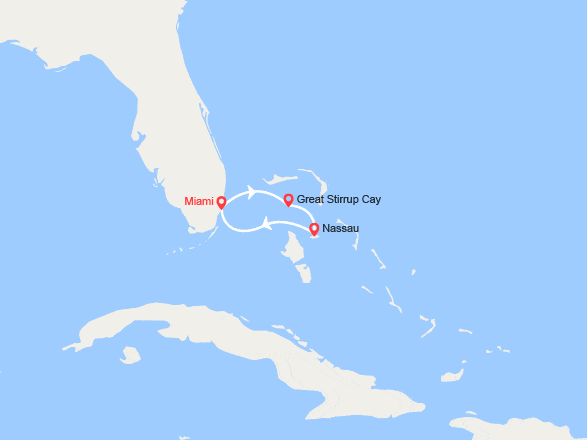 itin&eacute;raire croisi&egrave;re Caraïbes et Antilles : Miami, Great Stirrup Cay, Bahamas, Nassau 