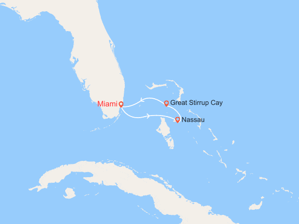 itin&eacute;raire croisi&egrave;re Caraïbes et Antilles : Miami, Nassau, Great Stirrup Cay, Bahamas 