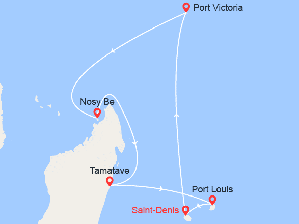 itinéraire croisière Océan Indien : Mille nuances de bleu : La Réunion, Ile Maurice, Seychelles, Madagascar