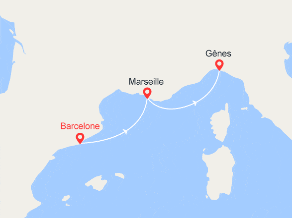 itinéraire croisière Méditerranée : Minicroisière : Espagne, France, Italie