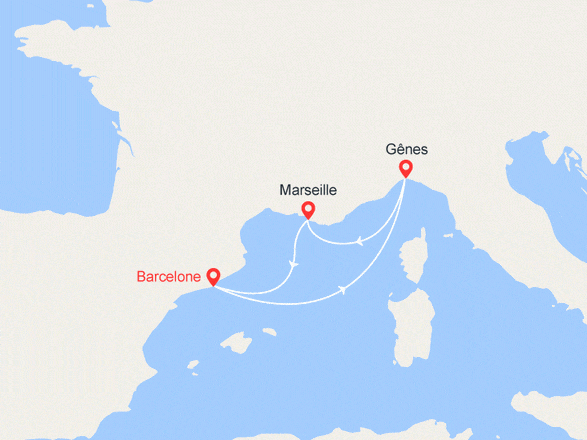 itinéraire croisière Méditerranée : Minicroisière : Espagne, Italie, France