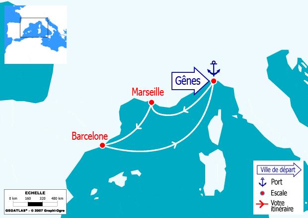 itinéraire croisière Méditerranée : Minicroisière : Espagne, Italie, France