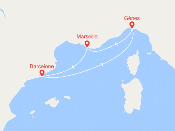 itinéraire croisière Méditerranée : Minicroisière : France, Espagne, Italie