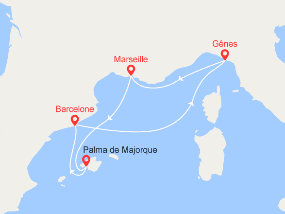 itinéraire croisière Iles Baléares : Minicroisière : France, Espagne, Italie