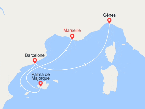 itinéraire croisière Méditerranée : Minicroisière : France, Espagne, Italie