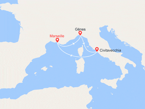 itinéraire croisière Méditerranée : Minicroisière : France, Italie, Espagne