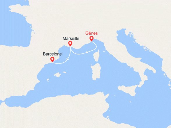 itinéraire croisière Méditerranée : Minicroisière : Italie, France, Espagne