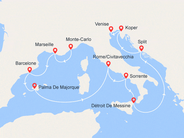 itinéraire croisière Croatie/Adriatique : Monte Carlo à Venise: Monaco, Espagne, Italie, Croatie...