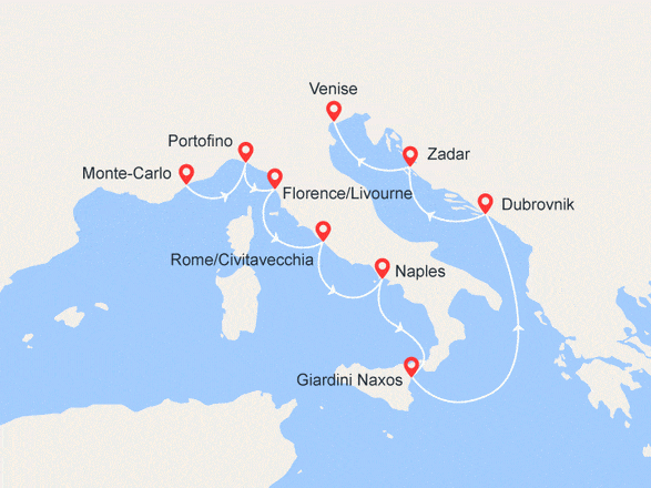 itinéraire croisière Méditerranée : Monte-Carlo/Venise : Portofino, Toscane, Naples, Sicile, Croatie...
