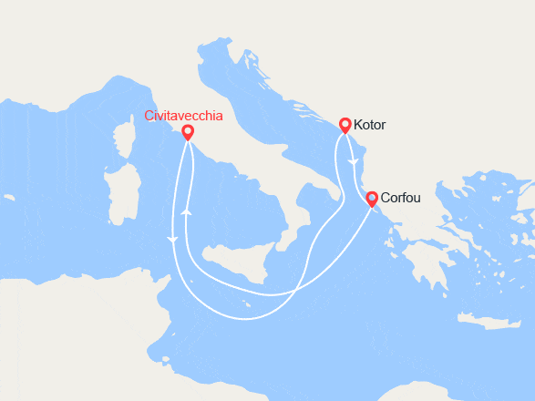 itin&eacute;raire croisi&egrave;re Méditerranée Orientale : Monténégro & Corfou 