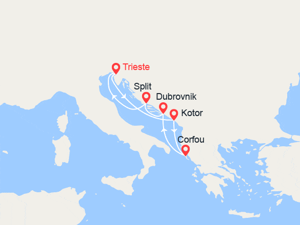 itinéraire croisière Croatie/Adriatique : Monténégro, Corfou, Croatie