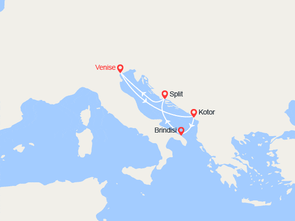 itin&eacute;raire croisi&egrave;re Méditerranée Orientale : Monténégro, Croatie, Italie 