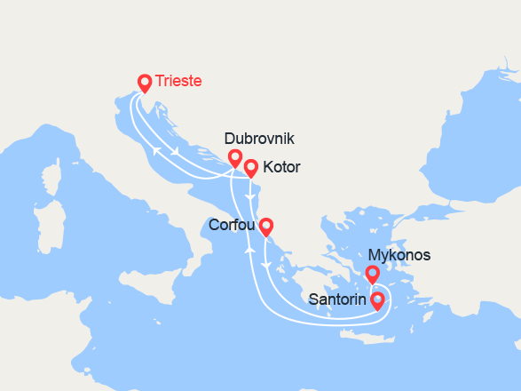 itinéraire croisière Iles grecques - Croatie/Adriatique : Monténégro, Iles Grecques, Croatie 