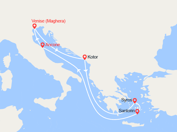itinéraire croisière Méditerranée Orientale : Monténégro, Iles grecques, Italie