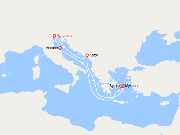 itinéraire croisière Méditerranée Orientale : Monténégro, Iles grecques, Italie